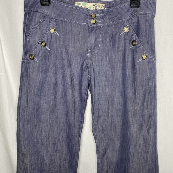 CELEBRITY PINK Denim Sailor Low Rise Wide Leg Dungaree Jeans Womens 7 Dark Blue - Picture 4 of 15